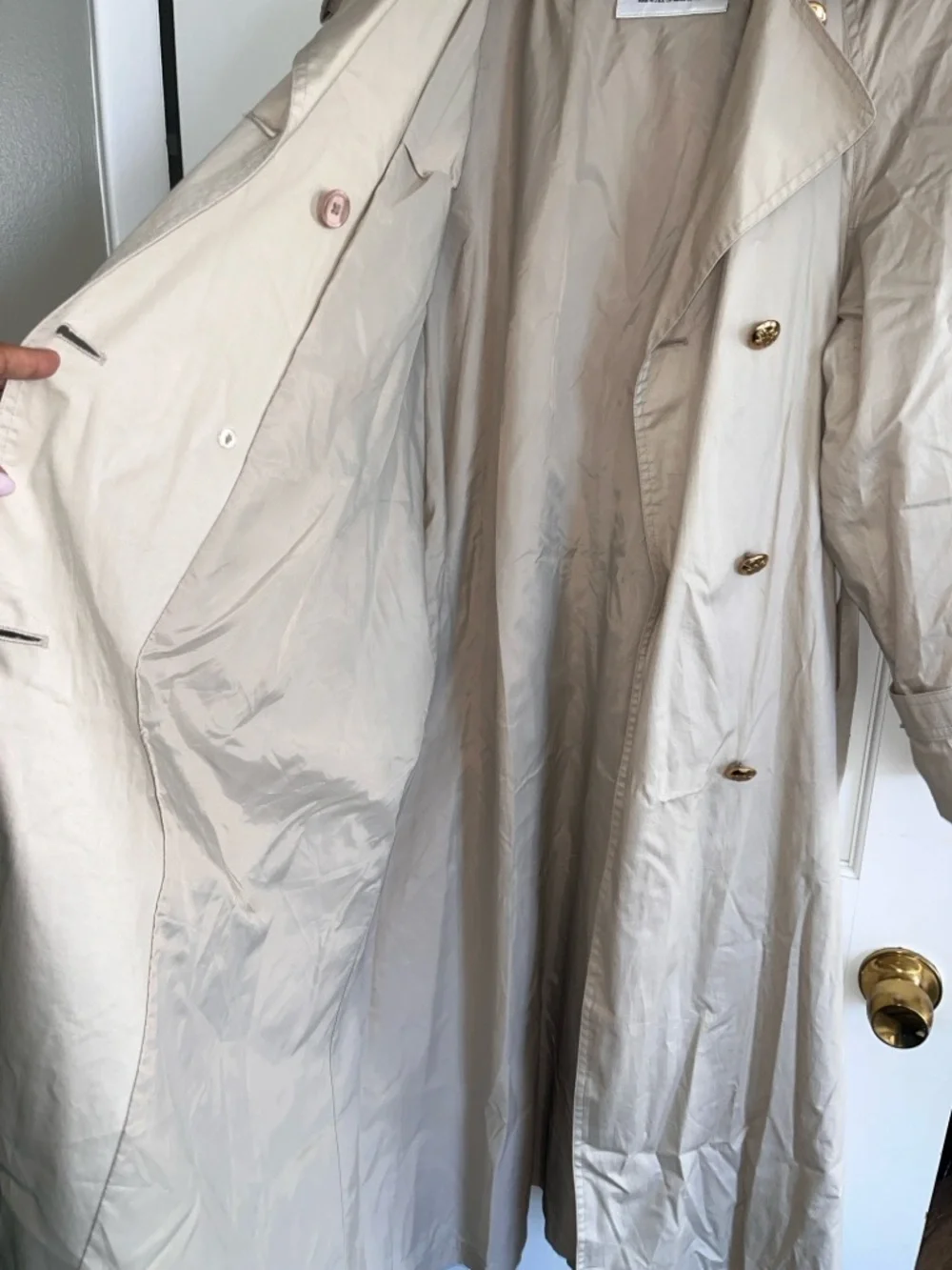 Vintage London Fog Khaki Trench Coat Double Breasted 10 Petite USA Londontown